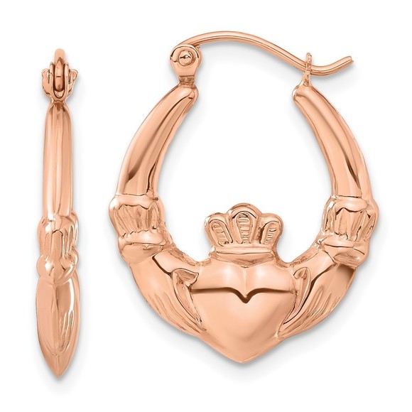 14k Rose Gold Polished Claddagh Hoop Earrings,All Products : American Fashion Style Bags On Sale 14k Rose Gold Polished Claddagh Hoop Earrings,All Products : American Fashion Style Bags On Sale